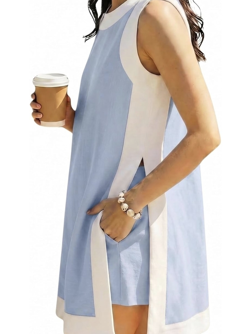 NWT 2 Piece Color Block Sleeveless Light Blue & White Tennis Outfit  (0074)